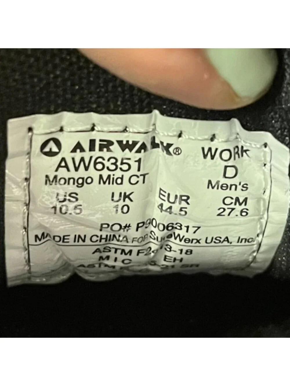 Airwalk Mongo Suede Mid Mens Size 10.5 Gray Composite Toe Safety Work Boots